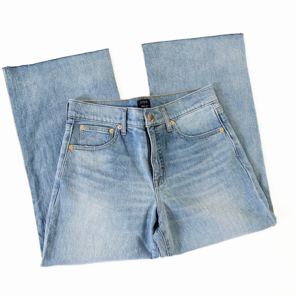 J.Crew Jeans Womens 27 Petite Wide Leg Crop All Day Stretch Raw Hem High Rise - Picture 3 of 11